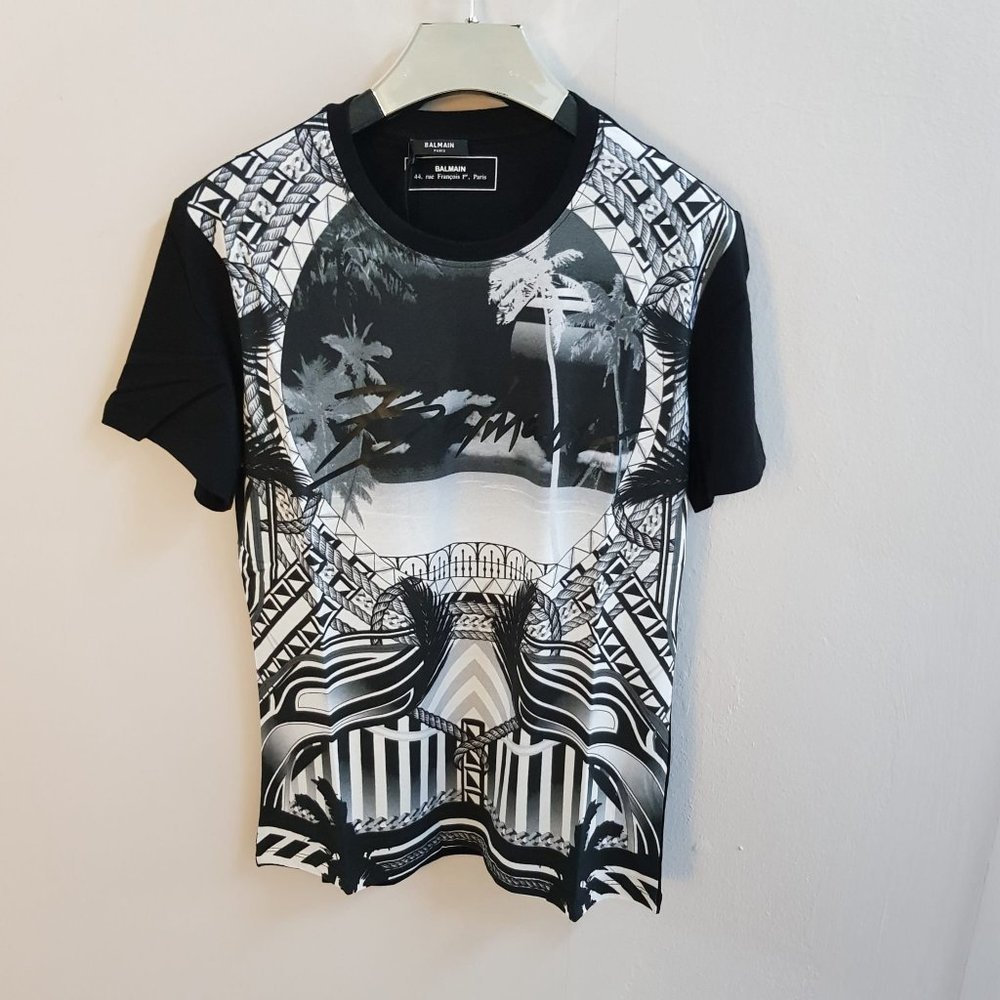 Balmain Black T-Shirt With Island Printed